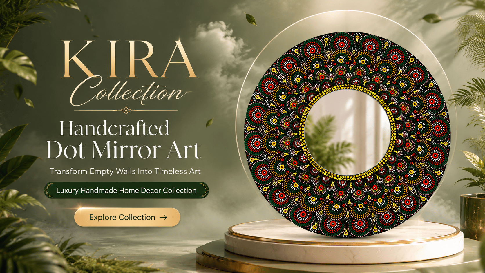 Green Floral Mandala Mirror styled in a real home
