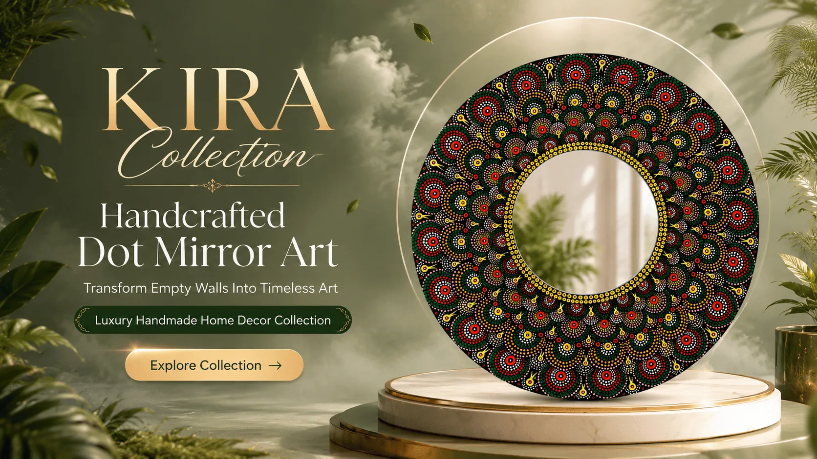 Green Floral Mandala Mirror styled in a real home