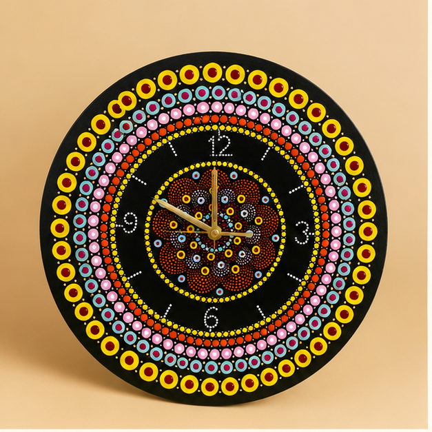 Mandala Dot Art Wall Clock — handmade art by KIRA Collection