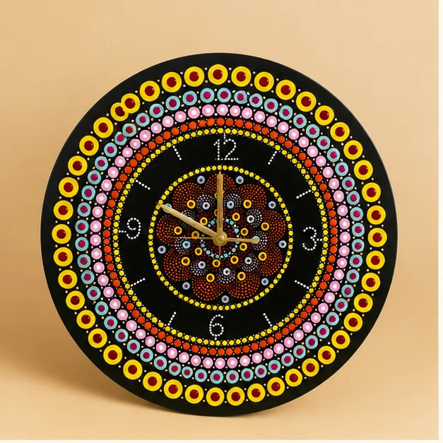 Mandala Dot Art Wall Clock — handmade art by KIRA Collection