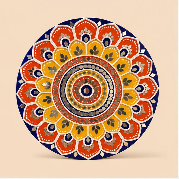 Peacock Feather Mandala Plate — handmade art by KIRA Collection