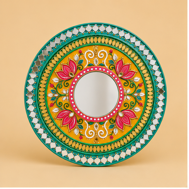 Green Floral Mandala Mirror — handmade art by KIRA Collection