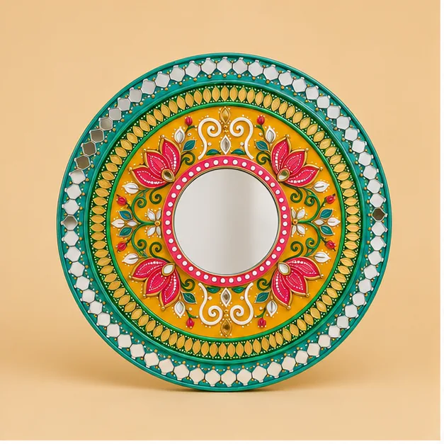 Green Floral Mandala Mirror — handmade art by KIRA Collection