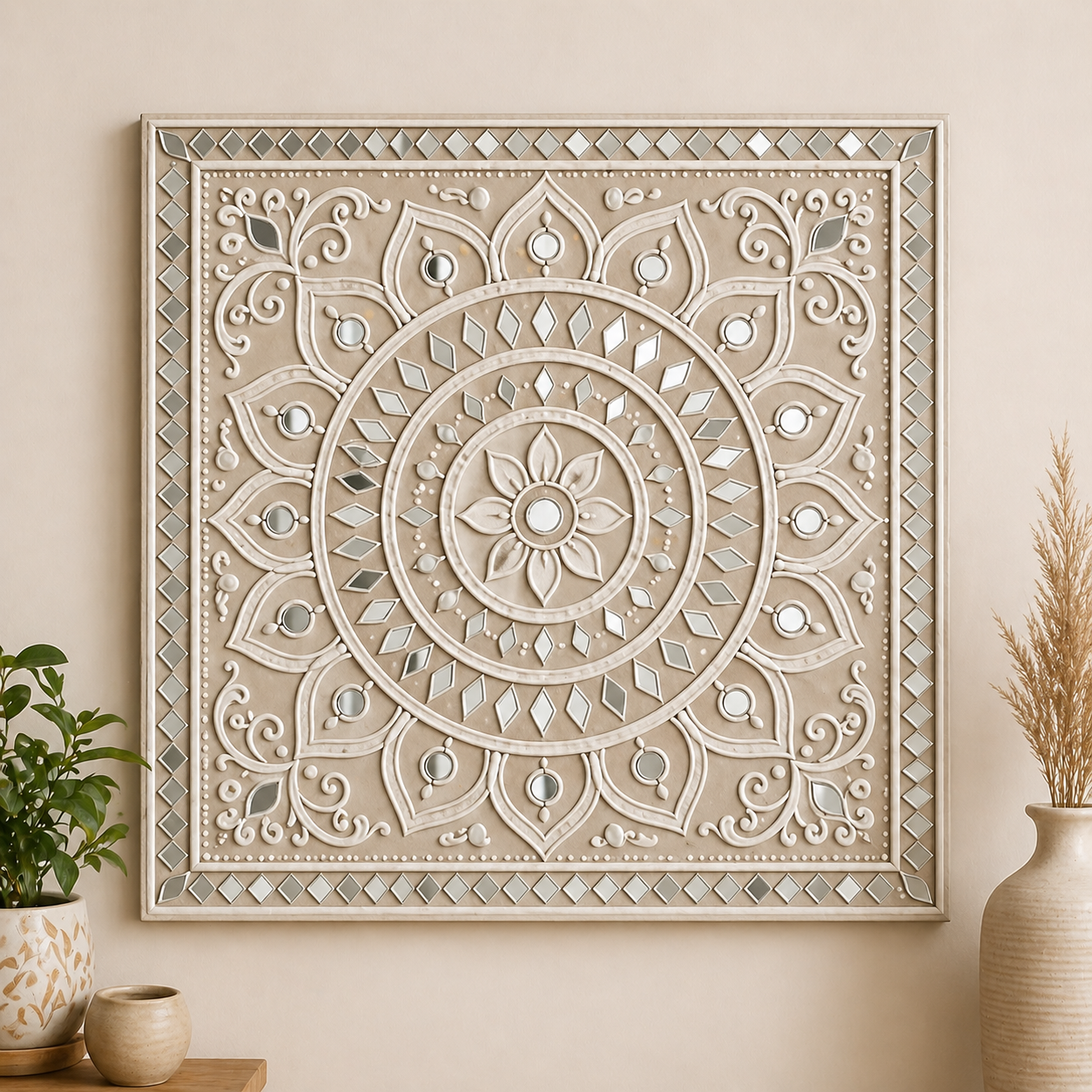 Lippan Art Mirror Frame - Floral Border Design (12" Round) - 6